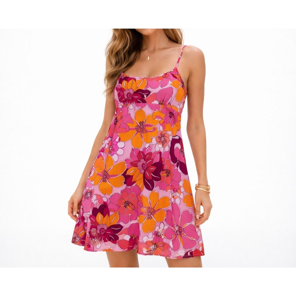 Studio Donatella Colorful Retro Nightgown Mini Dress Size Large Pink Orange